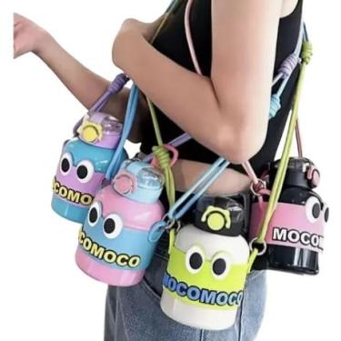 Imagem de Garrafa Térmica Infantil Aço Inox 600ml Com Alça E Trava (Rosa e Preto)