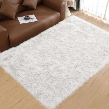 Imagem de Goolela Tapete de pele sintética branco fofo tapete de pele de carneiro sintética 15 x 22 cm, lavável felpudo felpudo tapete grande para sala de estar, quarto, tapete macio de pelúcia para quarto de crianças, retangular