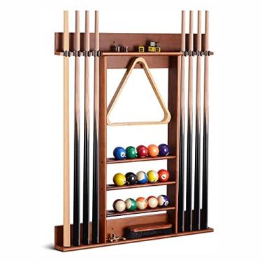 Imagem de U5GAAALPPQ9 Suporte de bastão de bilhar suporte de parede 6/8 suporte de bastão de bilhar suporte de parede para tacos de bilhar acessórios de mesa de sinuca (somente rack de ue) (marrom)