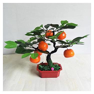 Imagem de Plantas artificiais em vasos de laranjeira artificial, frutas artificiais, em vaso, planta de árvore frutífera falsa, bonsai com vaso de plástico para decoração de jardim, escritório em casa, jardim