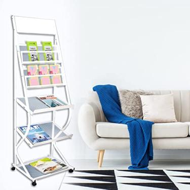 Imagem de ZDJZMGZ Porta-revistas doméstico preto e branco, suporte de arquivo de exibição de folheto de metal, organizadores de jornais de 155 cm de altura, rack de armazenamento de documentos de escritório