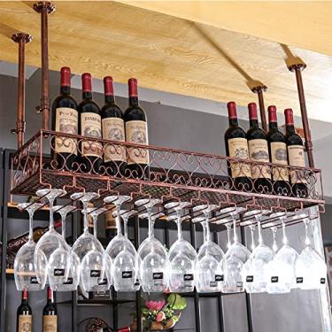 Imagem de Rack de vinho, suporte de garrafa de vinho, suporte de teto para copos de vinho, suporte de taça, prateleira de decoração de altura ajustável para bares, restaurantes, cozinhas, bronze/80 * 25 cm (120