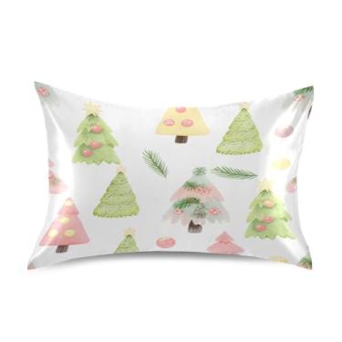 Imagem de Wassud Linda fronha de cetim de árvore de Natal para cabelo e pele fronhas de seda lisa tamanho padrão capas de travesseiro respiráveis com fecho de envelope