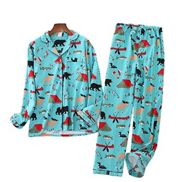 Imagem de HHHJQFAAT Pijamas femininos de inverno feminino desenhos animados conjuntos de pijama feminino loungewear casa mulher casa (azul médio)