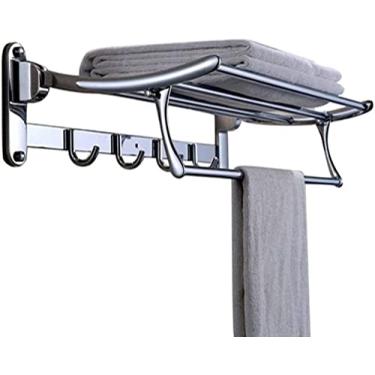 Imagem de 3FLQOOPP Toalheiro de aço inoxidável, cenas de banheiro de cozinha Beacapacity Toalheiro de parede dobrável com gancho suporte de toalha banheiro/prata/63 cm