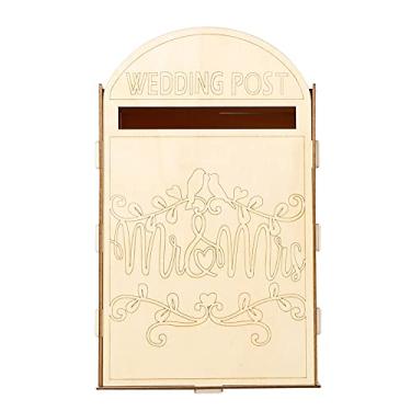 Imagem de Decoração de Madeira Casamento Romântico Caixa Correio Mr Mrs com Chave Fibras Forma Moderna Grande Capacidade Design Esvaziado Armazenamento Seguro Cartas Símbolo