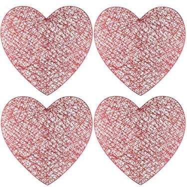 Imagem de Jogo americano de coração para o dia dos namorados, conjunto de 4 tapetes de mesa de jantar feliz dia dos namorados para restaurantes, hotéis e decoração de casa de casamento (vermelho)