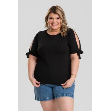 Imagem de Blusa Plus Size Malha de Viscose Mangas c/ Abertura e Amarração - Sere