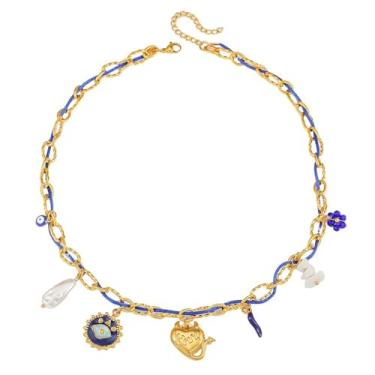 Imagem de Colar com pingente de sol, estrela-do-mar, pérola, coração, tartaruga, sol, dopamina, aço inoxidável, clavícula, joia banhada a ouro