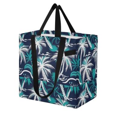 Imagem de SEHANY Sacola reutilizável de folhas de palmeira com alças reforçadas, bolsa de compras de lona dobrável à prova d'água de grande capacidade para viagem, cozinha, praia