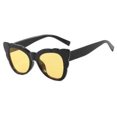 Imagem de Óculos de Sol UV400 - Cor Jelly Olho de Gato Degradê Punk para Homens e Mulheres, Esportes ao Ar Livre, Corrida e Ciclismo, C6, Preto e Amarelo