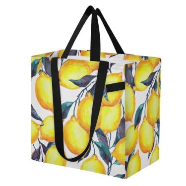 Imagem de SEHANY Sacolas de compras reutilizáveis de verão limão com alças reforçadas, bolsa de compras de lona dobrável à prova d'água de grande capacidade para viagem, cozinha, praia
