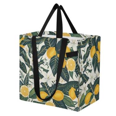 Imagem de SEHANY Sacolas de compras reutilizáveis de verão limão com alças reforçadas, bolsa de compras de lona dobrável à prova d'água de grande capacidade para viagem, cozinha, praia