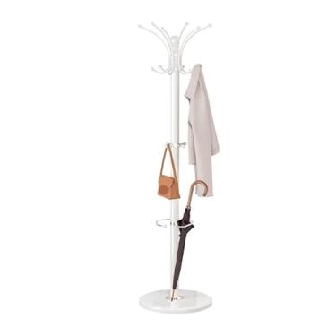Imagem de KHUTRW3D Suporte de chapéu de metal independente com base de mármore, árvore de roupas resistentes com ganchos e guarda-chuva, sala de armazenamento, árvore (branca)
