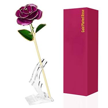 Imagem de Rosa Artificial de Ouro 24K Mergulhada em com Suporte Dia dos Namorados para Esposa Namorada Mãe Professora