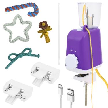 Imagem de UKQRRTC Máquina de tricô, conjunto de tricô, design automático, sistema de tensão de peso duplo, fácil de usar, cria artesanato bonito, presente ideal para adultos, iniciantes (roxo)