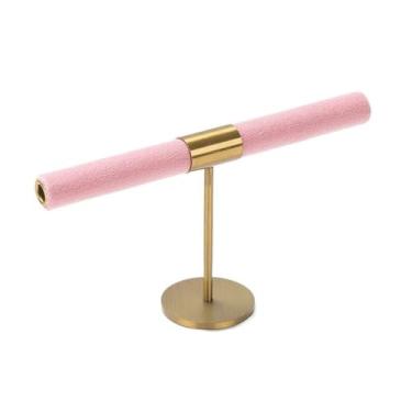 Imagem de x3anggyt5 Elegante suporte de anel rosa/verde, suporte para exibição de cordas, organizador de metal para armazenamento de joias (rosa, pequeno)