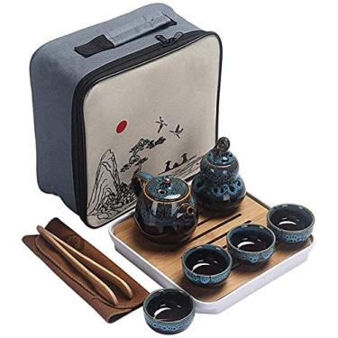Imagem de Conjunto de chá portátil chinês inclui 1 bule de chá, 4 xícaras de chá, 1 bule de chá, chaleira portátil de cerâmica de viagem chinesa com saco