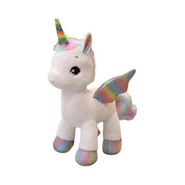 Imagem de Brinquedo De Pelúcia Unicórnio Rosa, Almofada Macia E Fofa Com Arco-Ír