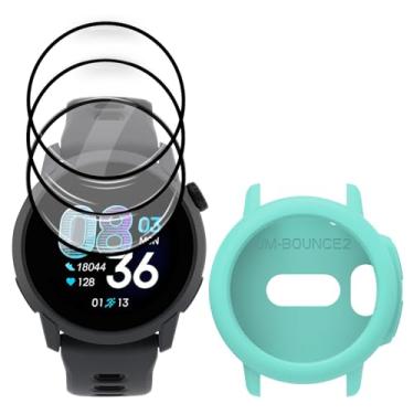 Imagem de Protetor de tela de relógio para Garmin Bounce 2, cobertura total 3D borda curva moldura filme PET anti-arranhões alta definição e capa de silicone (verde)