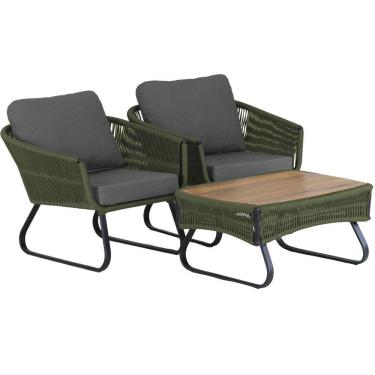 Imagem de 2 Poltronas Milão Em Alumínio E Mesa Trama Original Verde Musgo