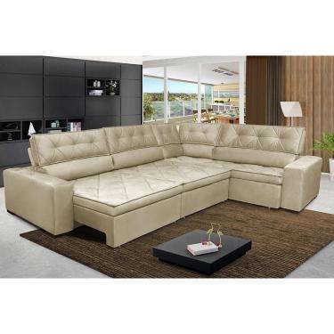 Imagem de Sofa De Canto Retrátil E Reclinável Com Molas Cama Inbox Austin 3,85x2,64 Ou 2,64x3,85 Velusoft Bege