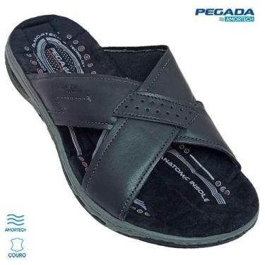 Imagem de Chinelo Masculino Pegada Ortopédico Couro, Preto, 42