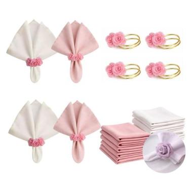 Imagem de Kit com 4 Anel de Guardanapo + 4 Guardanapo Oxford 3 Rosas - Lado de C