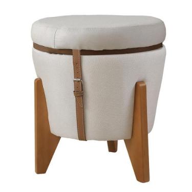 Imagem de Puff Baú Flex Linho Mesa Pés Madeira Rústica Sala Quarto - Natalino De