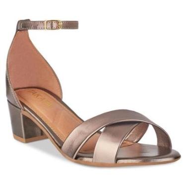 Imagem de Sandalia Feminina Metalizada Tiras Cruzadas Salto Bloco Grosso Quadrado Baixo-Feminino