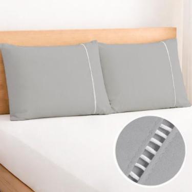 Imagem de Kit 2 Fronhas com Ponto Palito 70cmx50cm Percal Flex 400 Fios Toque Ma