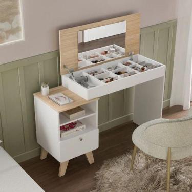 Imagem de Mesa Escrivaninha Penteadeira Com Espelho Gaveta Compacta 13 Nichos - 