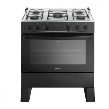Imagem de Fogao 5 Bocas Preto com Mesa Inox Atlas Milao Plus Bivolt