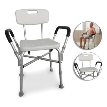 Imagem de Cadeira De Banho com Encosto Regulável de Altura Banqueta Banco Para I