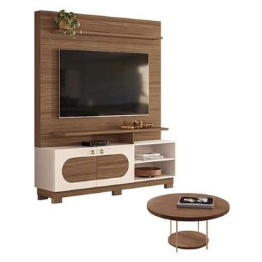Imagem de Estante Home Theater Axis Castanho Off White com Mesa de Centro Sky Ca