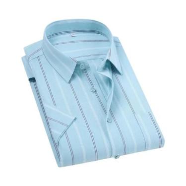 Imagem de Camisa Masculina De Verão 100% Algodão Puro Oxford Manga Curta Casual 