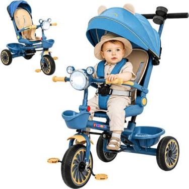 Imagem de Triciclo de Passeio com Capota para bebe e Andador Biemme Teddy Azul