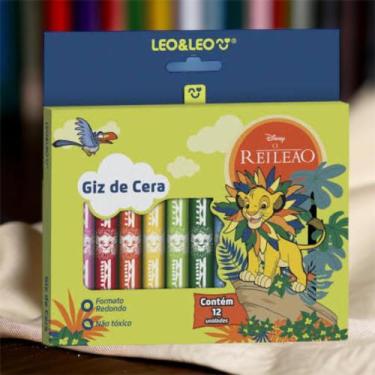 Imagem de Giz de cera rei leao caixa c/ 12 cores leo&leo - LEONORA