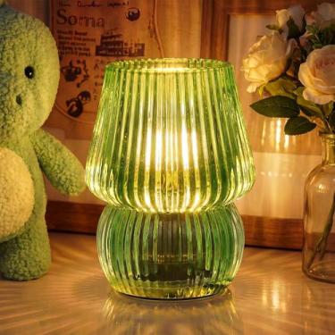 Imagem de Luminária de Mesa SisiHokai a Pilhas com Timer, Vidro Verde