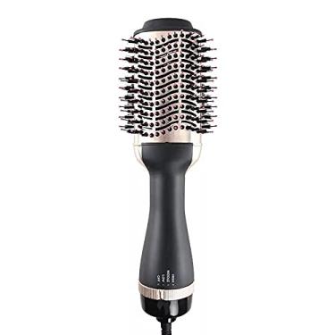 Imagem de Escova secadora.Cabelo seco rápido com íons negativos.2 em 1 secador de cabelo e anion amplificador para alisamento de salão de ar quente reduz o frizz e o design estático. (Cor preto dourado)