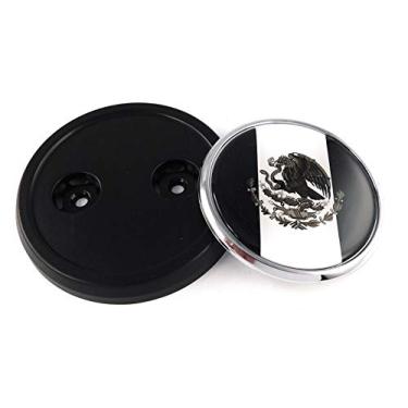 Imagem de Emblema de grelha redondo preto com bandeira preta do México emblema cromado de 9 cm