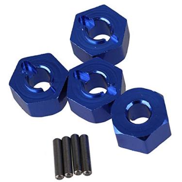 Imagem de 4 peças de liga de alumínio Mxfans, 12 x 7 mm, suporte de roda Hex Hub SLA016, azul escuro, serve para trilhas TRAXXAS Slash 4 x 4 e HQ 727 Short Truck