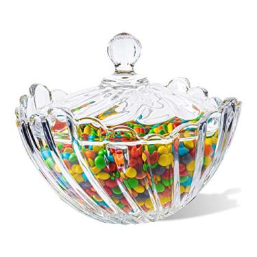 Imagem de ComSaf Prato de doces de vidro grande com tampa, tigela de doces coberta transparente, pote de doces de cristal para mesa de escritório de cozinha doméstica conjunto de 1