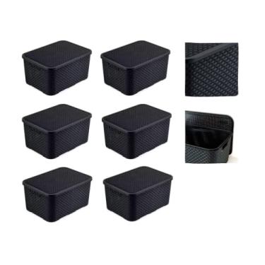 Imagem de Kit Com 6 caixas Organizadoras Rattan com Tampa de 3,5 Litros Cor:Preto