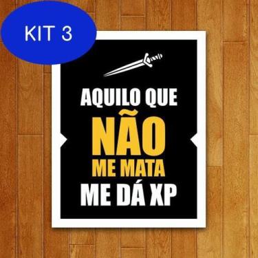 Imagem de Kit 3 Placa Decorativa - Me Dá Xp - Legiao Nerd