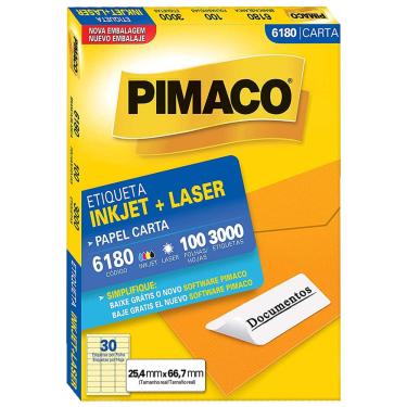 Imagem de Etiqueta Pimaco Carta Inkjet + Laser 25,4x66,7mm 100 Folhas 6180 60183