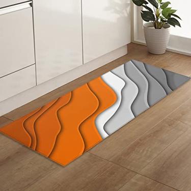Imagem de Tapete de corredor, arte moderna abstrata padrão geométrico ombre laranja cinza antiderrapante corredor tapete de porta tapete baixo para entrada cozinha lavanderia quarto 45,7 x 47,5 cm