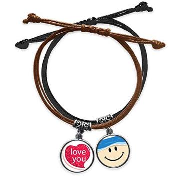 Imagem de Pulseira de couro com corrente de mão para Dia dos Namorados Coração Rosa I Love