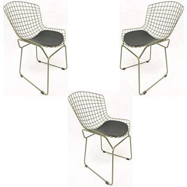 Imagem de Kit 3 Cadeiras BERTOIA cor Rato assento preto - Poltronas do Sul