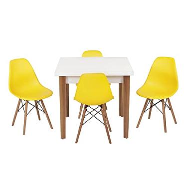 Imagem de Conjunto Mesa de Jantar Luiza 80cm Branca com 4 Cadeiras Eames Eiffel - Amarelo